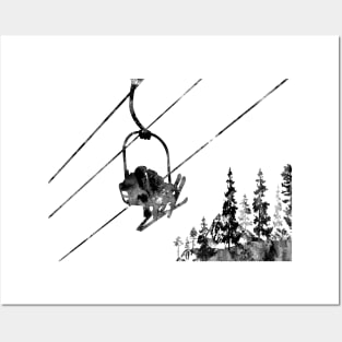 Couple ski lift Posters and Art